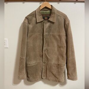 Men's Suede trucker leather tan brown Jacket - Brown